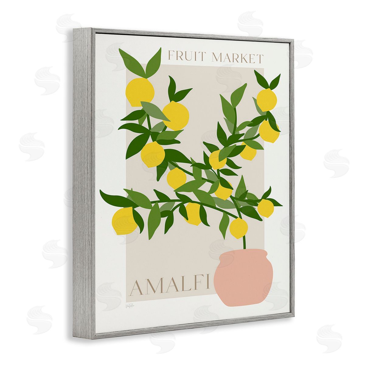 Natalie Carpentieri Minimal Lemon Branch Gray Framed Giclee Wall Art Print