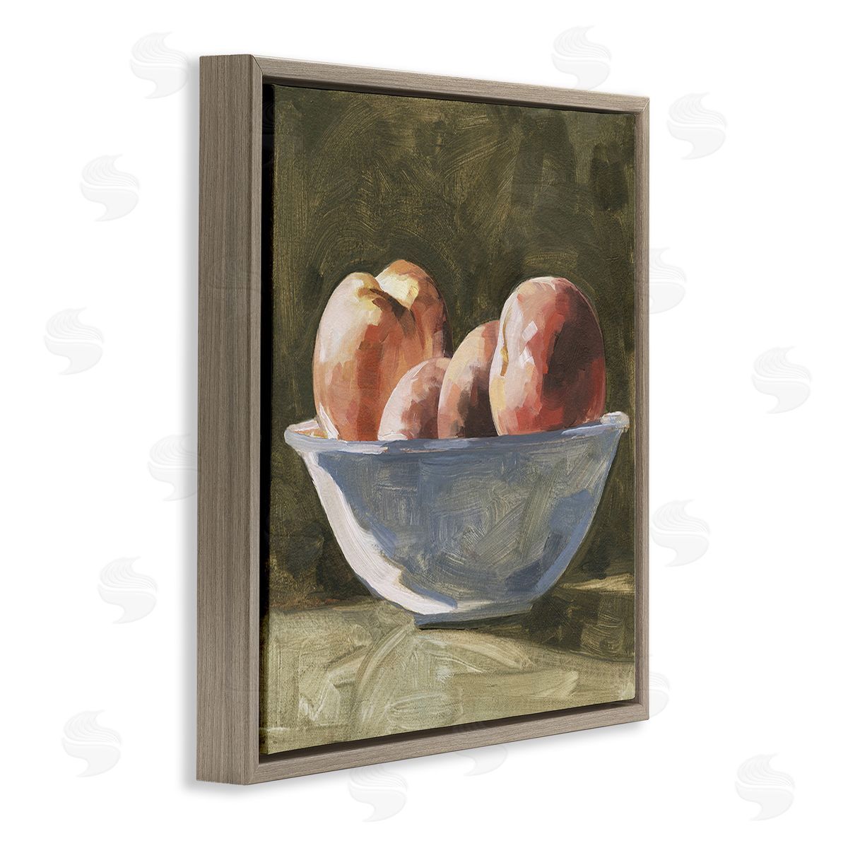 Emma Caroline Apples in Bowl Still Life Brown Floating Frame Canvas Wall Art Print