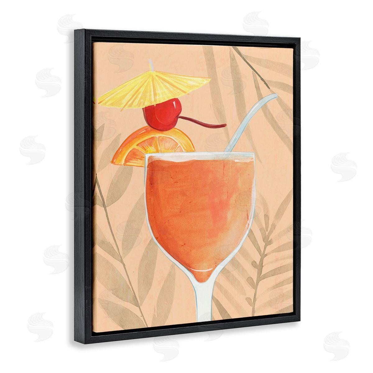 Annie Warren Tropical Cocktail with Fruit Black Floating Frame Canvas Wall Art Print