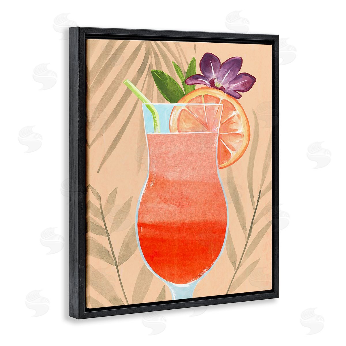 Annie Warren Plant Patterned Cocktail Black Floating Frame Canvas Wall Art Print