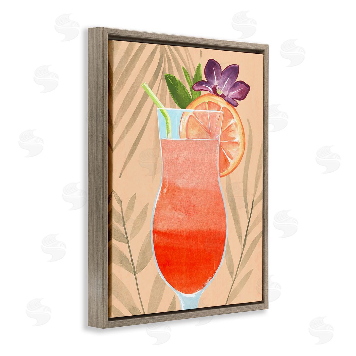 Annie Warren Plant Patterned Cocktail Brown Floating Frame Canvas Wall Art Print