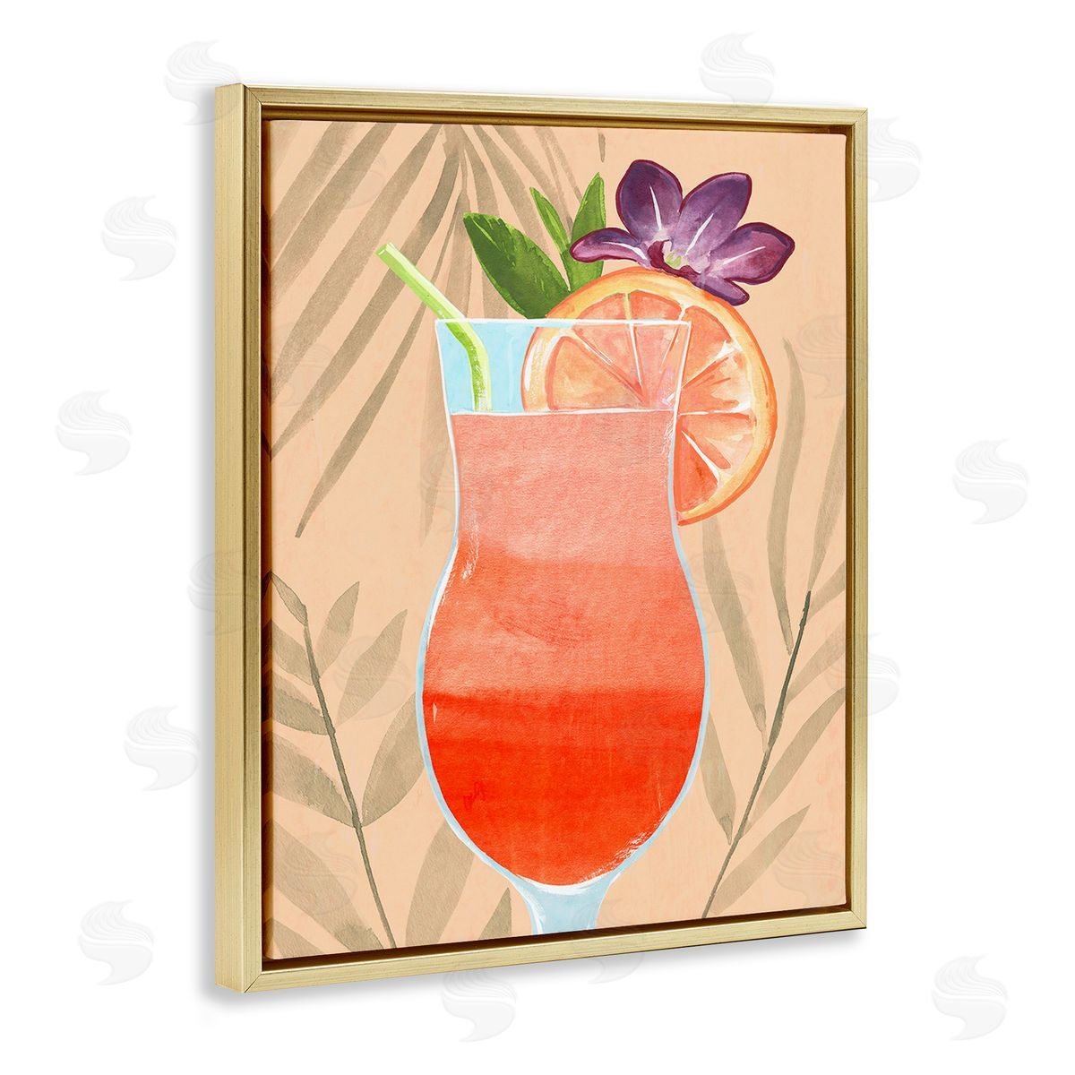 Annie Warren Plant Patterned Cocktail Gold Floating Frame Canvas Wall Art Print