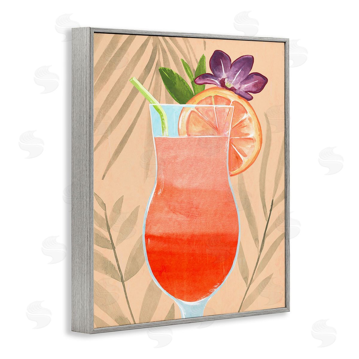 Annie Warren Plant Patterned Cocktail Gray Framed Giclee Wall Art Print