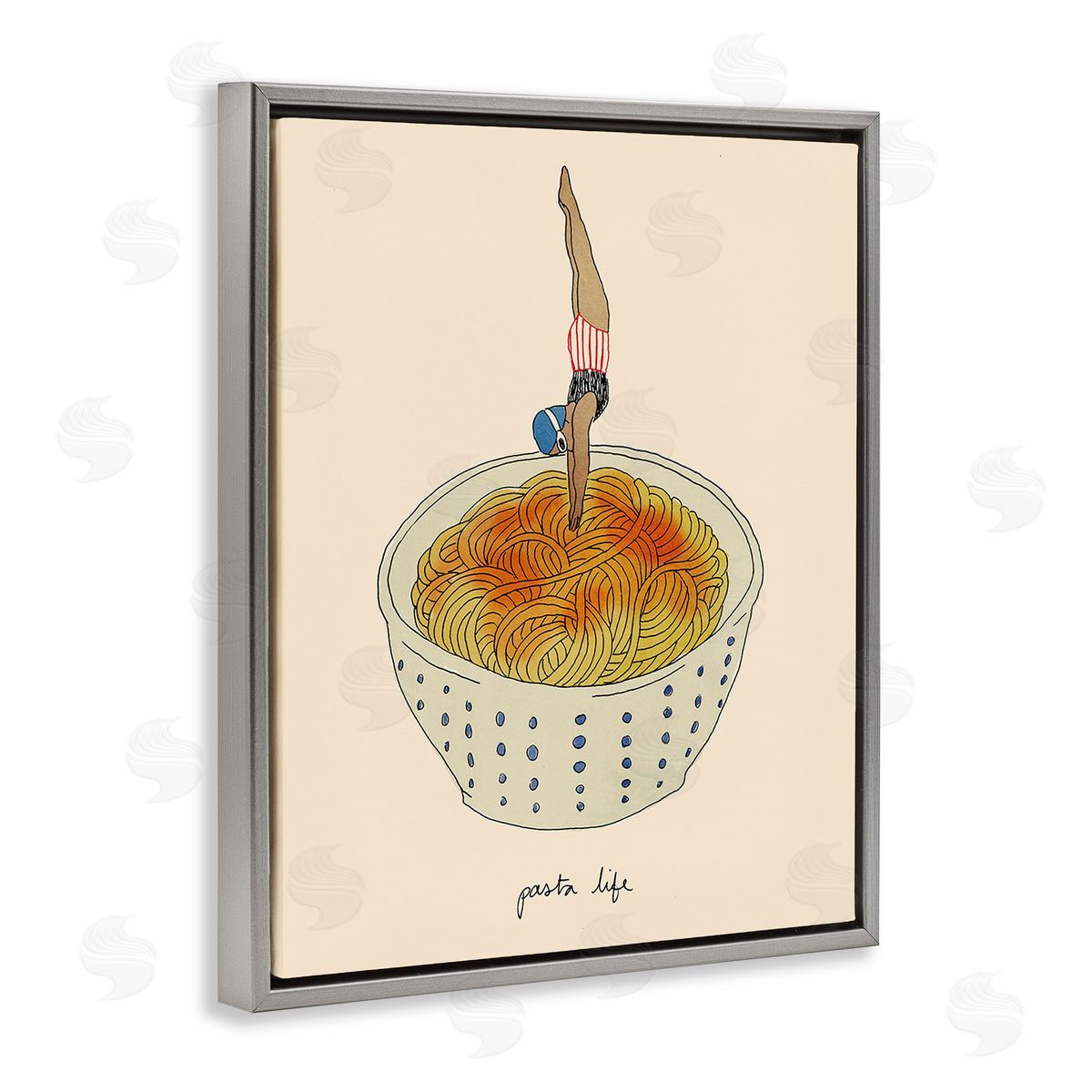 Swimmer with Pasta Bowl Grey Floating Frame Canvas Wall Art, Home Decor by Victoria Barnes