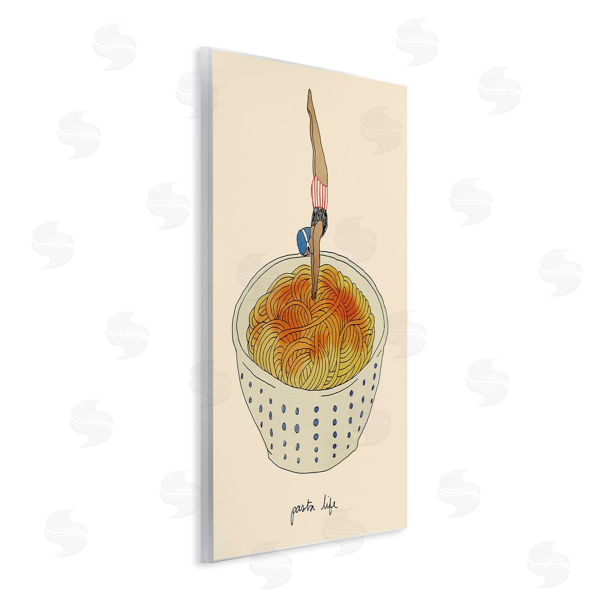 Swimmer with Pasta Bowl Wood Plaque Wall Art, Home Decor by Victoria Barnes