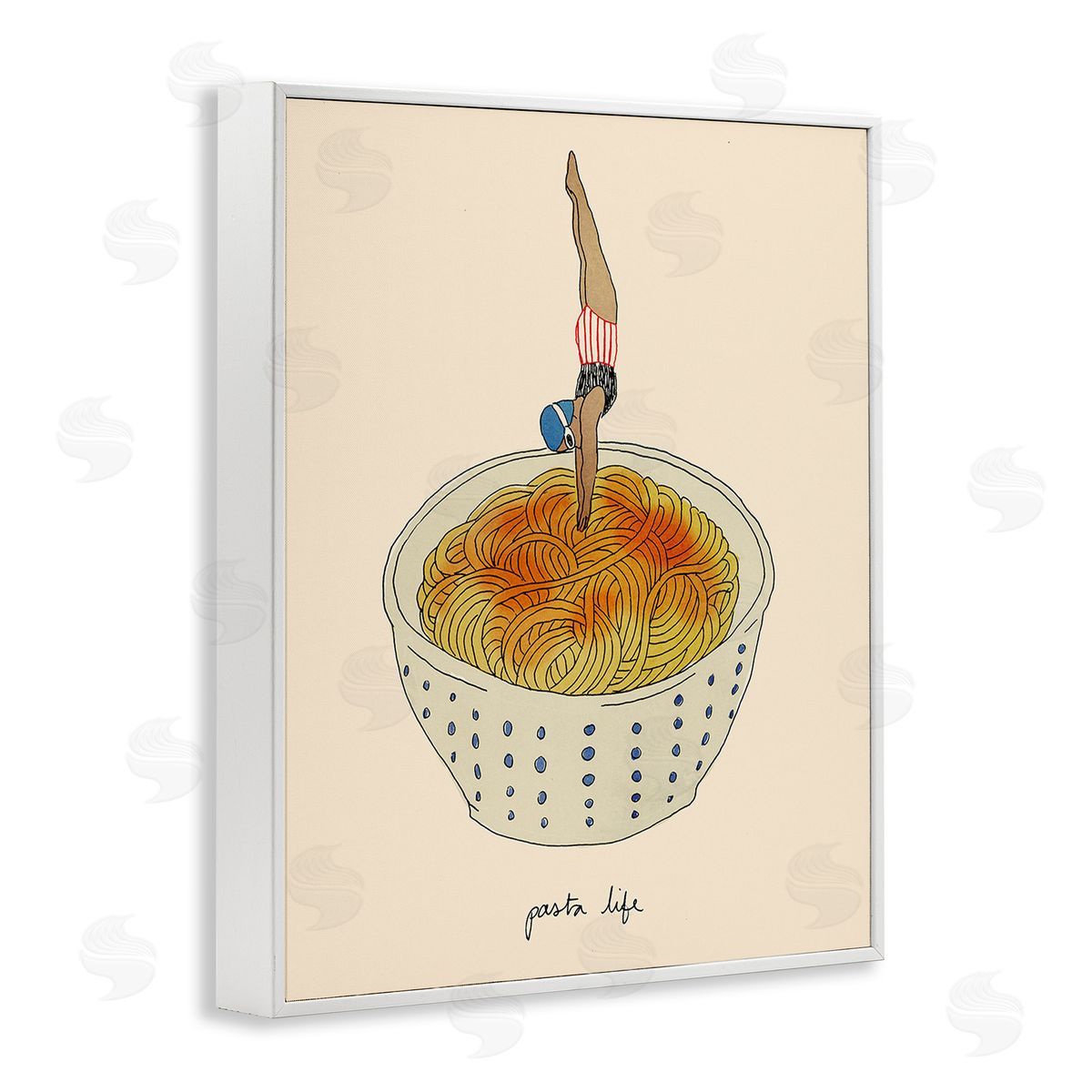 Swimmer with Pasta Bowl White Frame Print Wall Art, Home Decor by Victoria Barnes