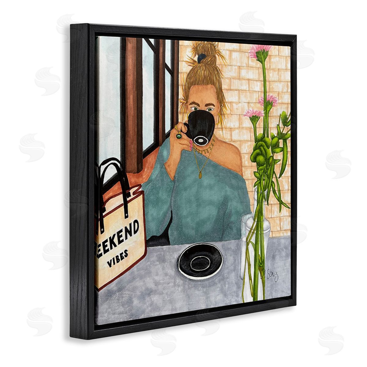 Ale Saiz Studio Weekend Vibes at Cafe Black Floating Frame Canvas Wall Art Print