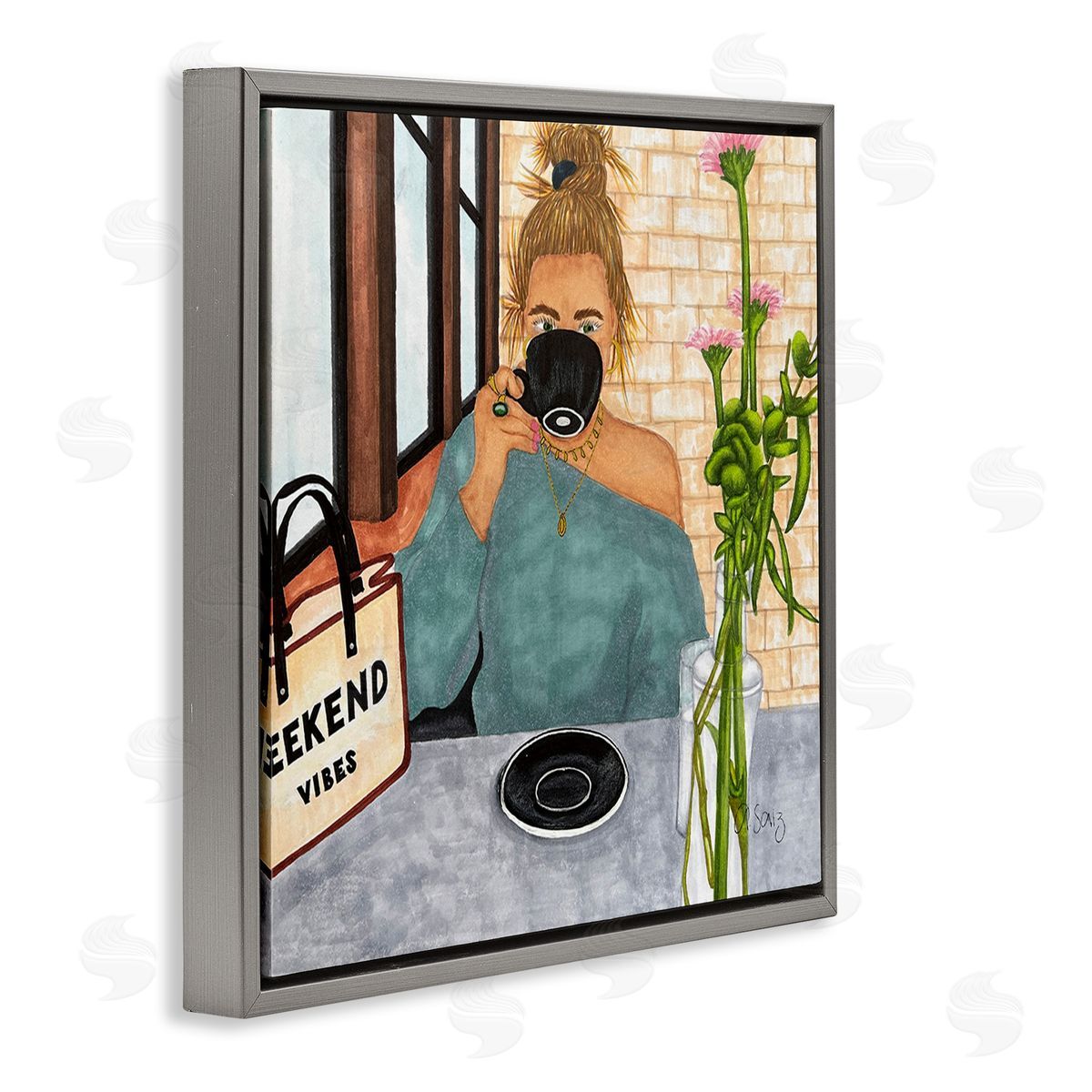 Ale Saiz Studio Weekend Vibes at Cafe Gray Floating Frame Canvas Wall Art Print