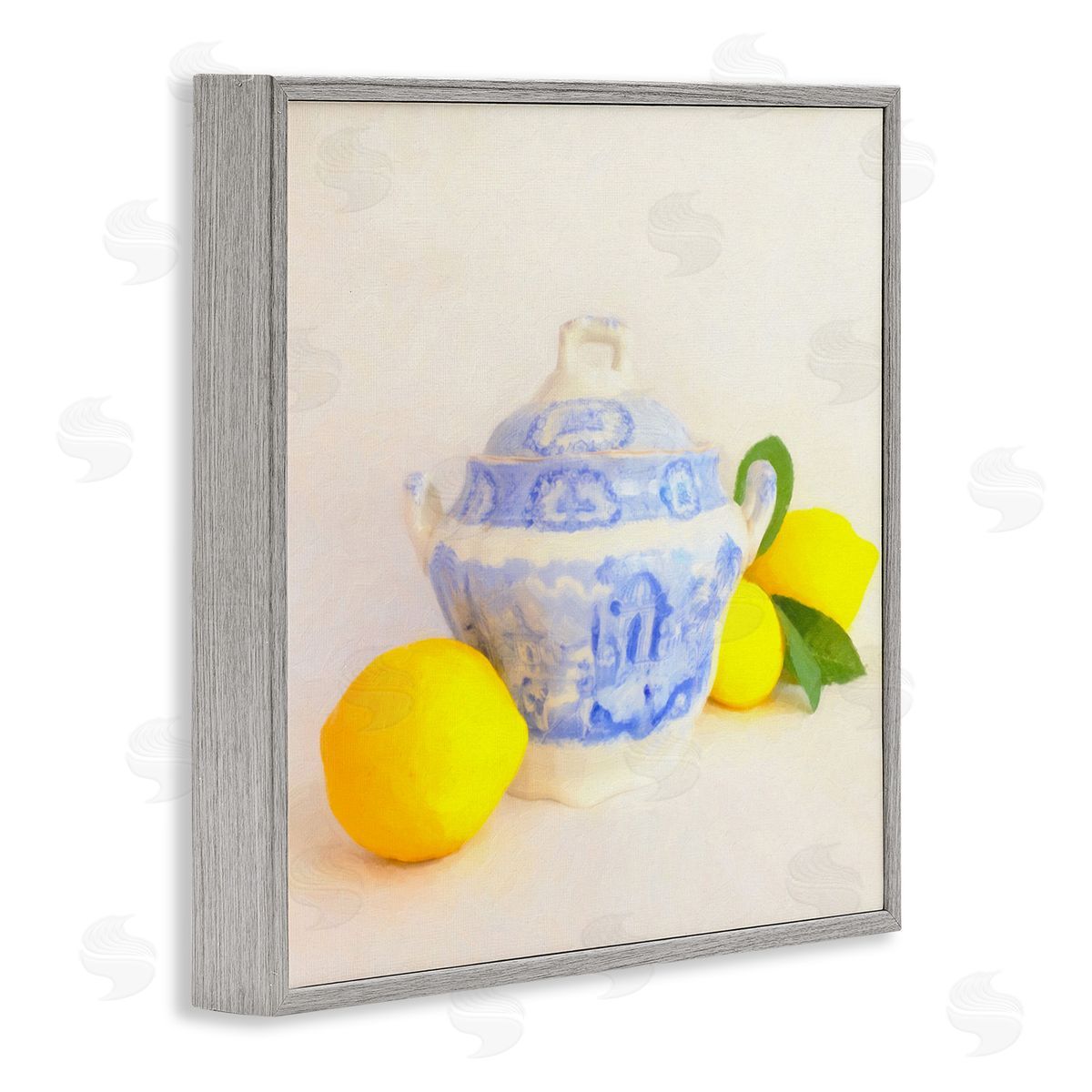 Graffitee Studios Lemons & Ornate Pottery Gray Framed Giclee Wall Art Print