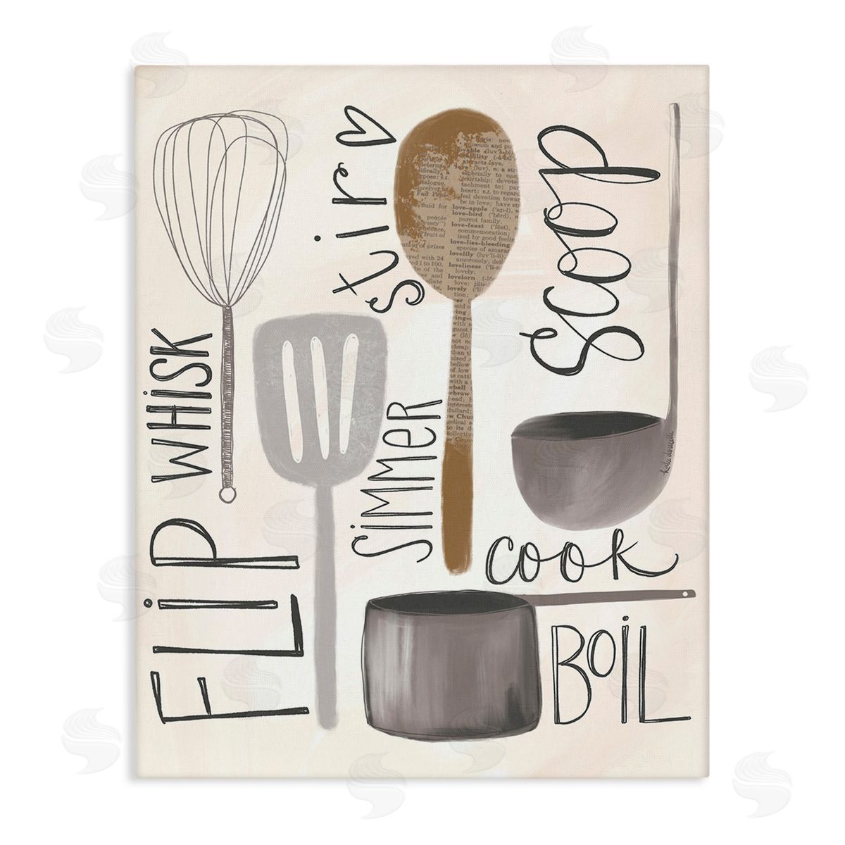 Katie Doucette Kitchen Phrases & Utensils Canvas Wall Art Print