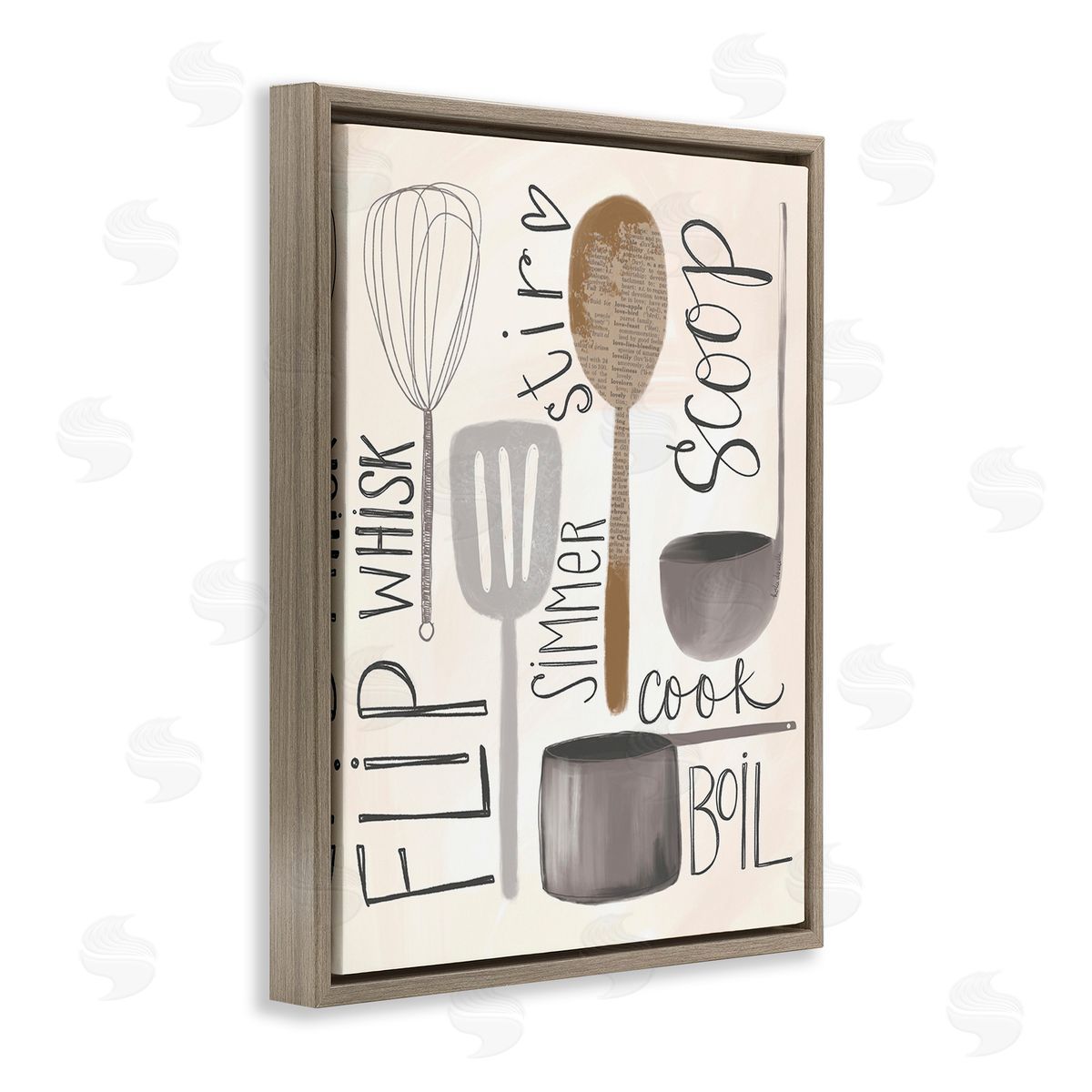 Katie Doucette Kitchen Phrases & Utensils Brown Floating Frame Canvas Wall Art Print