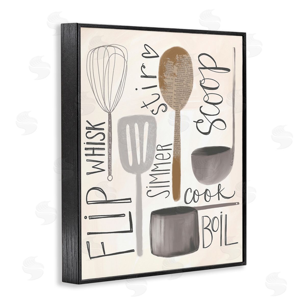 Katie Doucette Kitchen Phrases & Utensils Black Framed Giclee Wall Art Print