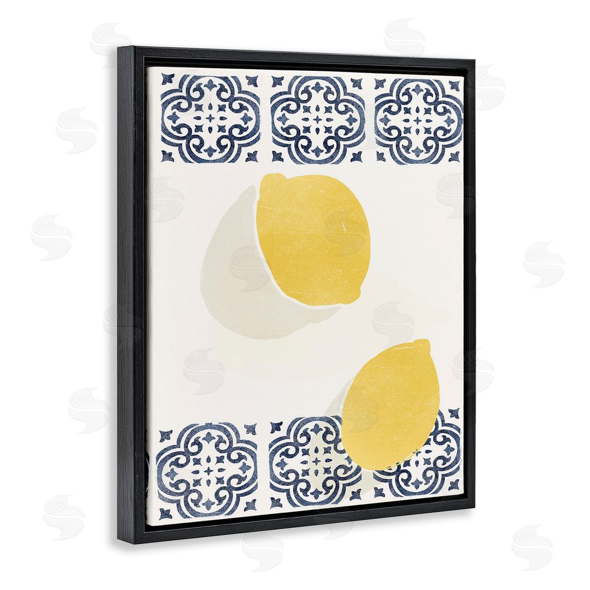 Yuyu Pont Modern Lemons with Pattern Black Floating Frame Canvas Wall Art Print