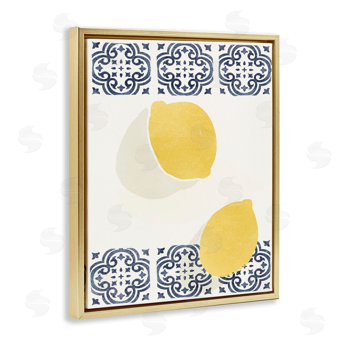 Yuyu Pont Modern Lemons with Pattern Gold Floating Frame Canvas Wall Art Print