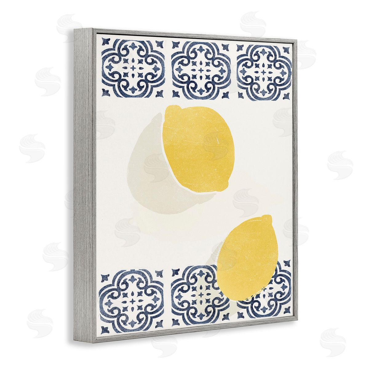Yuyu Pont Modern Lemons with Pattern Gray Framed Giclee Wall Art Print
