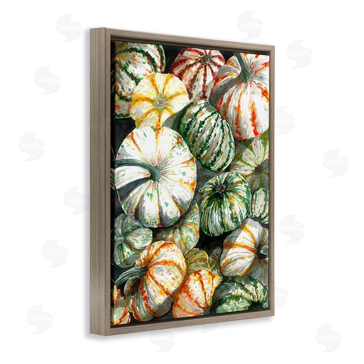 Alexandria Gilbert Kincaid Mixed Gourd Pattern Brown Floating Frame Canvas Wall Art Print