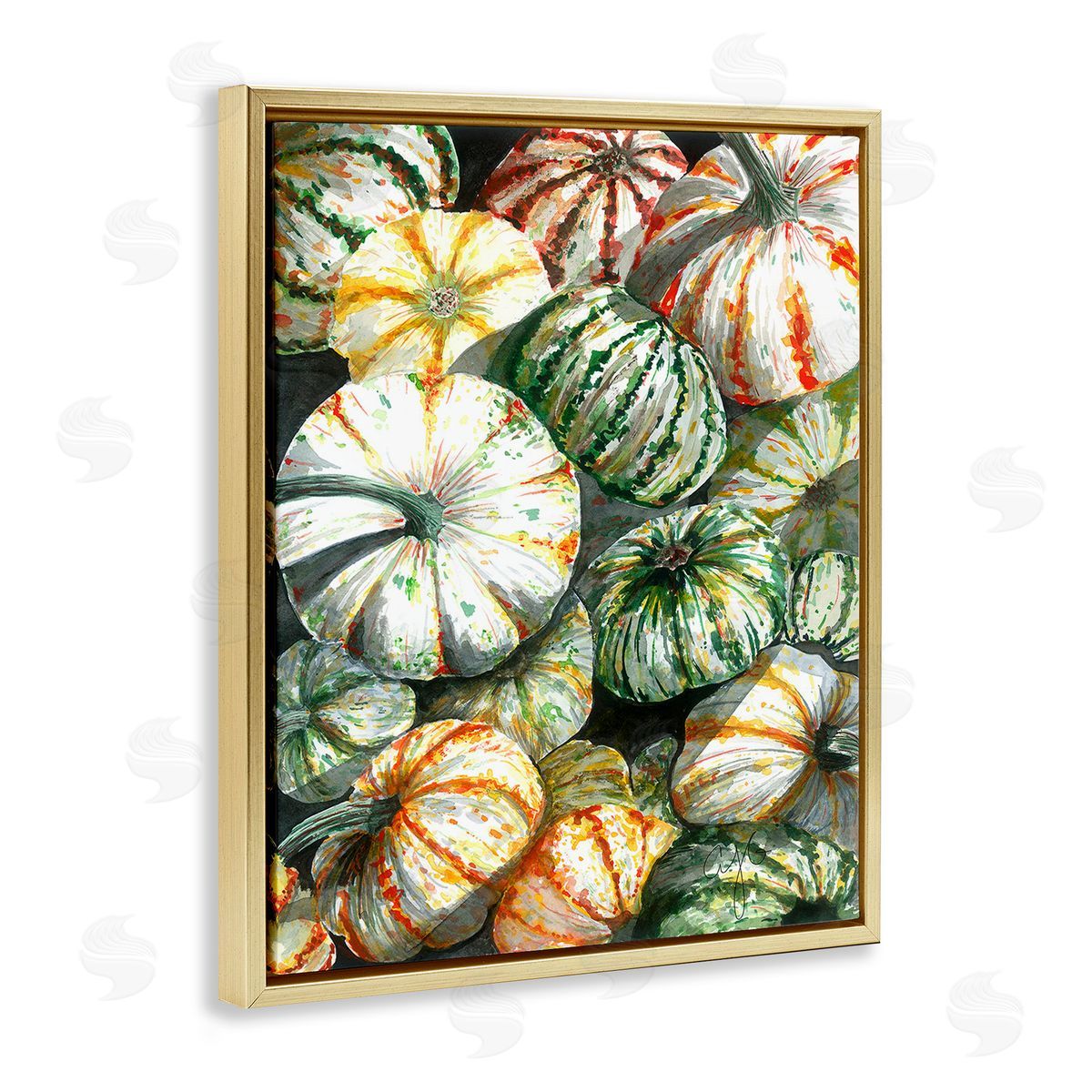 Alexandria Gilbert Kincaid Mixed Gourd Pattern Gold Floating Frame Canvas Wall Art Print
