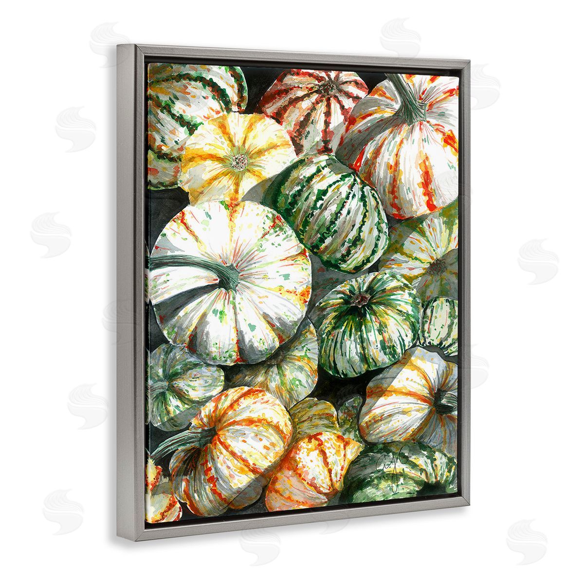 Alexandria Gilbert Kincaid Mixed Gourd Pattern Gray Floating Frame Canvas Wall Art Print