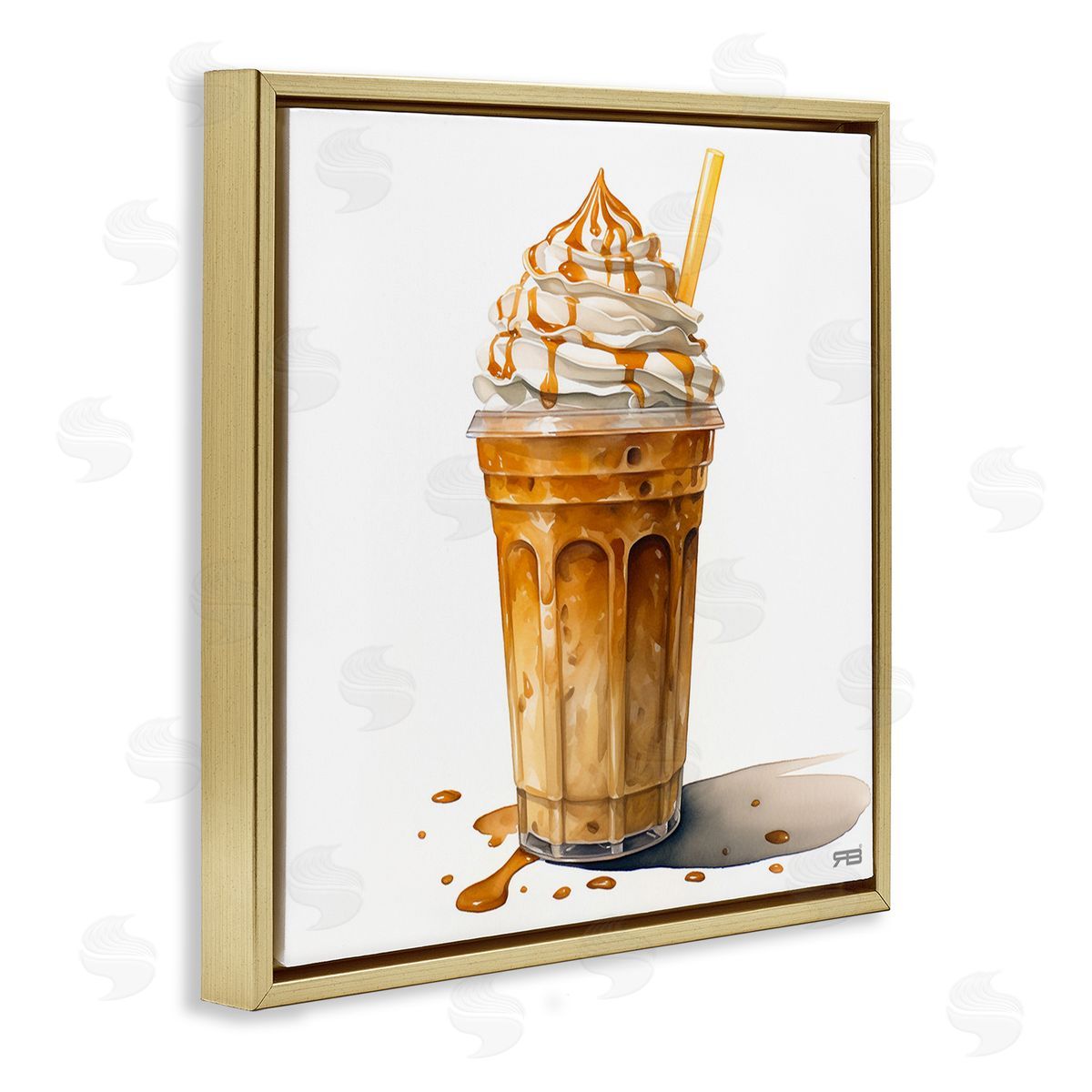 RB Coffee with Whipped Cream Gold Floating Frame Canvas Wall Art Print