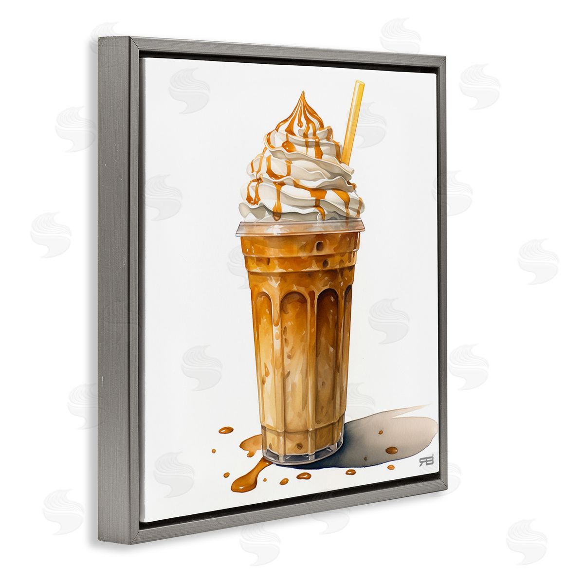 RB Coffee with Whipped Cream Gray Floating Frame Canvas Wall Art Print