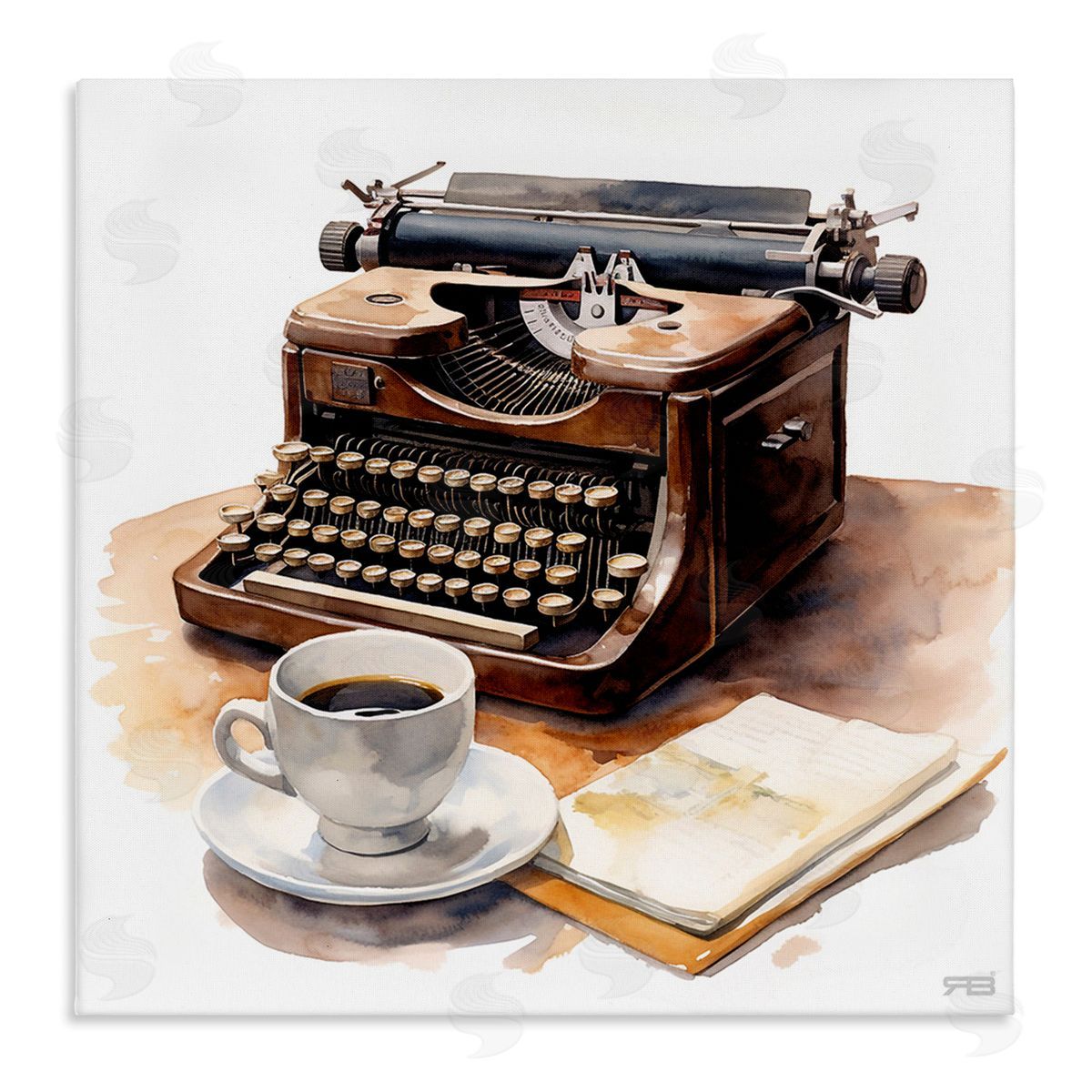 RB Typewriter with Coffee Mug Canvas Wall Art Print