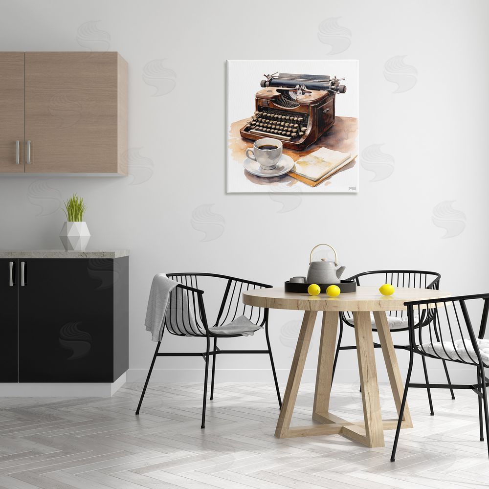 RB Typewriter with Coffee Mug Canvas Wall Art Print in Room
