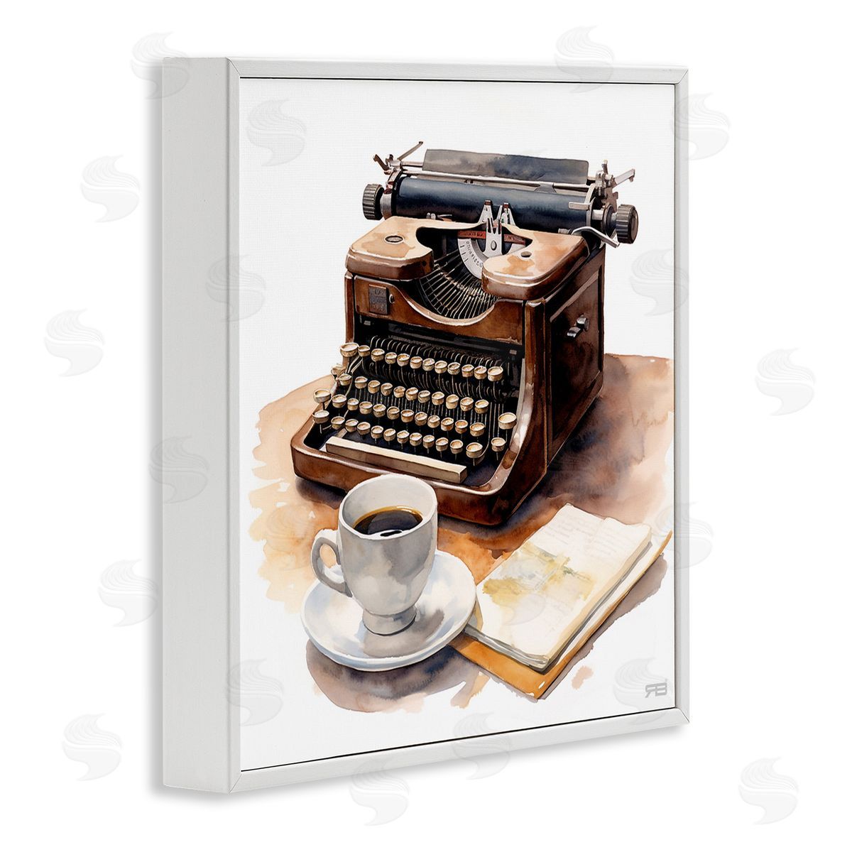 RB Typewriter with Coffee Mug White Framed Giclee Wall Art Print