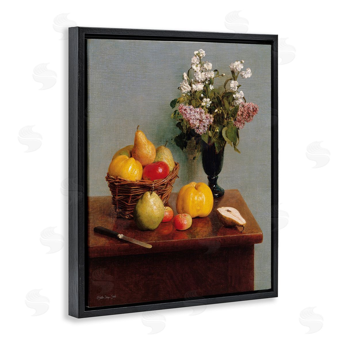Stellar Design Studio Fruit & Flowers Still Life Black Floating Frame Canvas Wall Art Print
