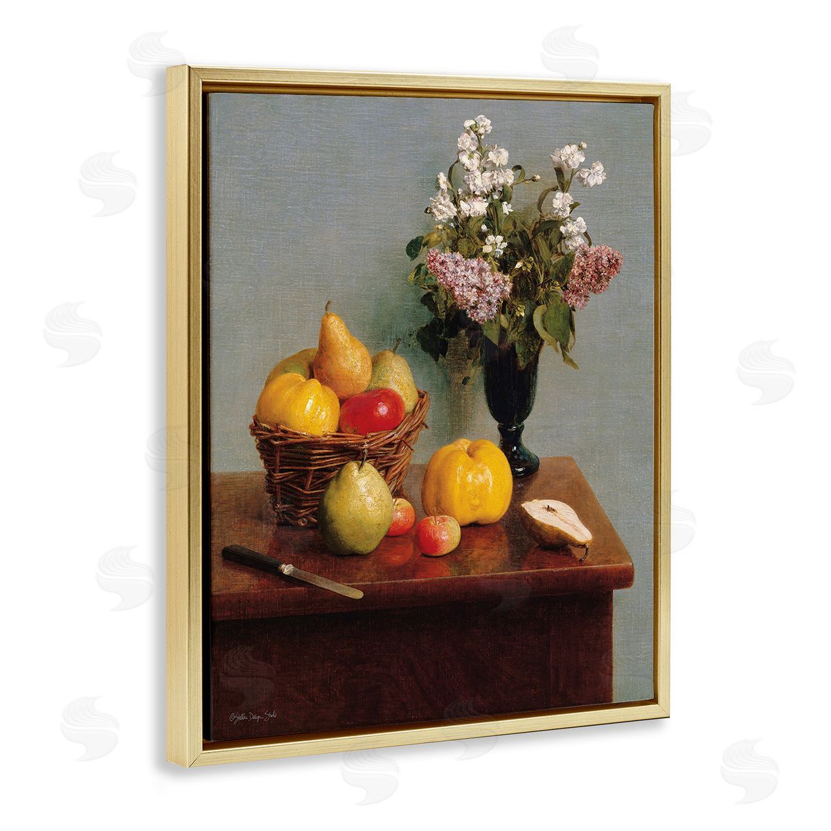 Stellar Design Studio Fruit & Flowers Still Life Gold Floating Frame Canvas Wall Art Print