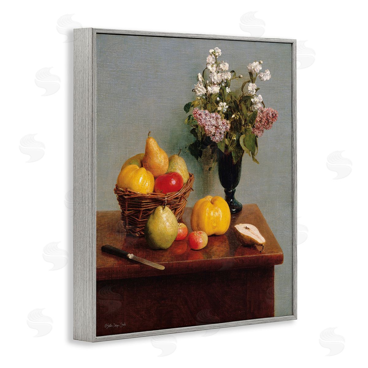 Stellar Design Studio Fruit & Flowers Still Life Gray Framed Giclee Wall Art Print