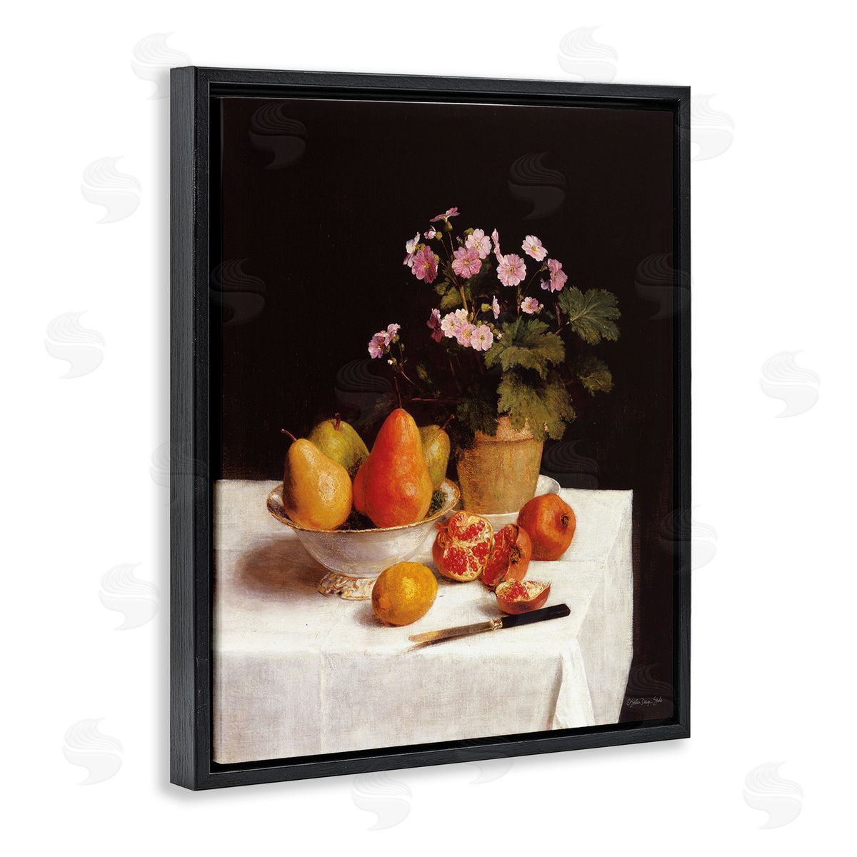 Stellar Design Studio Fruit & Bouquet Still Life Black Floating Frame Canvas Wall Art Print