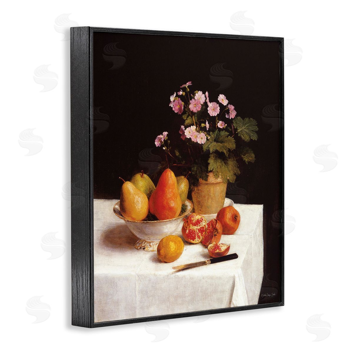 Stellar Design Studio Fruit & Bouquet Still Life Black Framed Giclee Wall Art Print