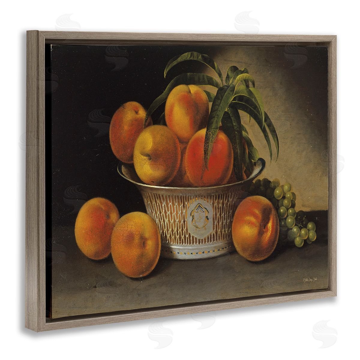 Stellar Design Studio Classic Peaches & Grapes Brown Floating Frame Canvas Wall Art Print