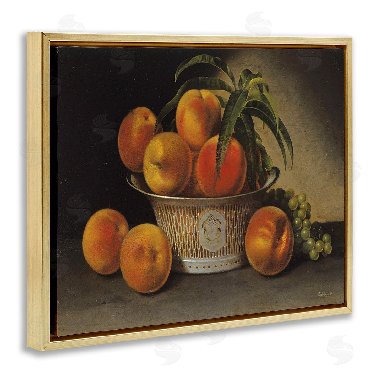 Stellar Design Studio Classic Peaches & Grapes Gold Floating Frame Canvas Wall Art Print