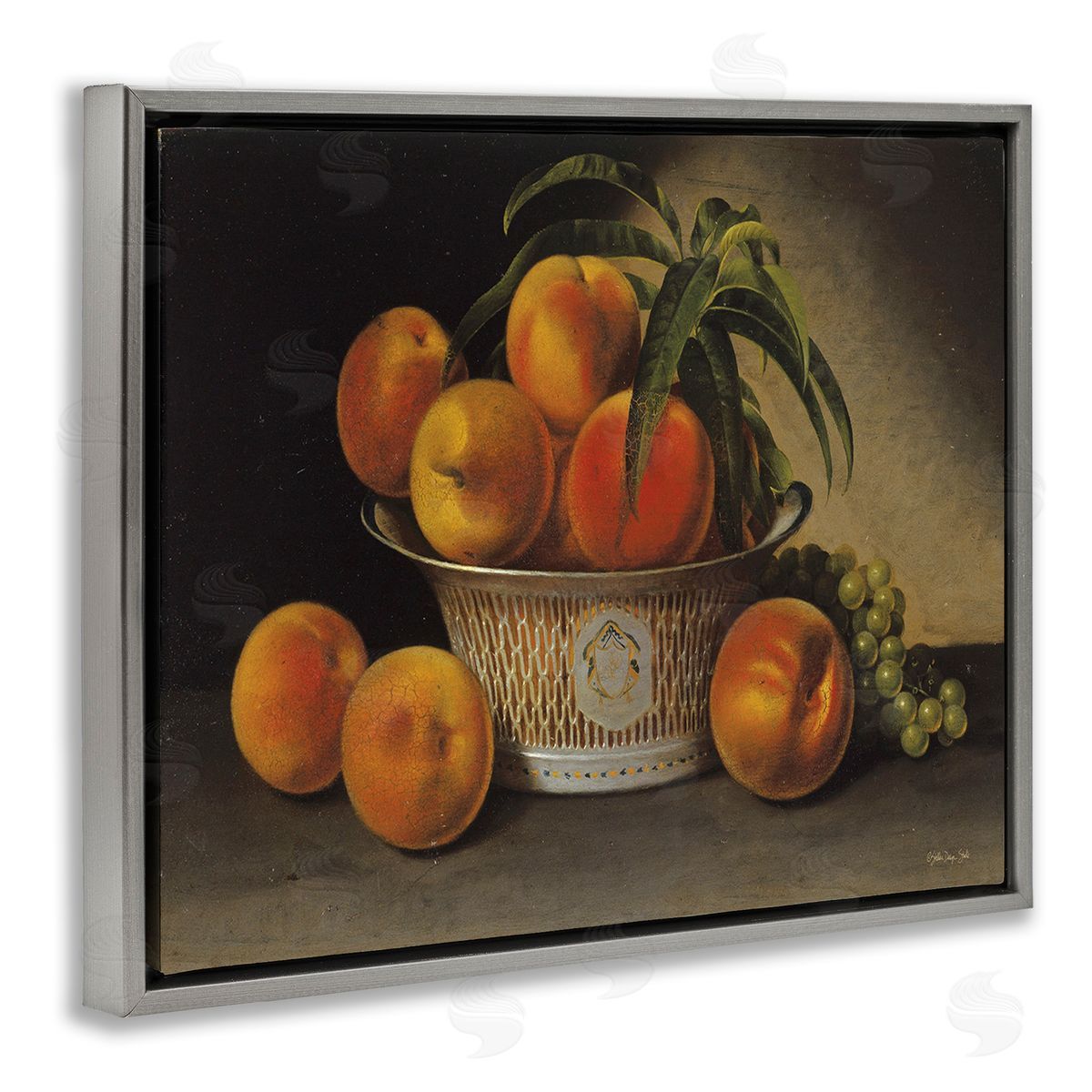 Stellar Design Studio Classic Peaches & Grapes Gray Floating Frame Canvas Wall Art Print