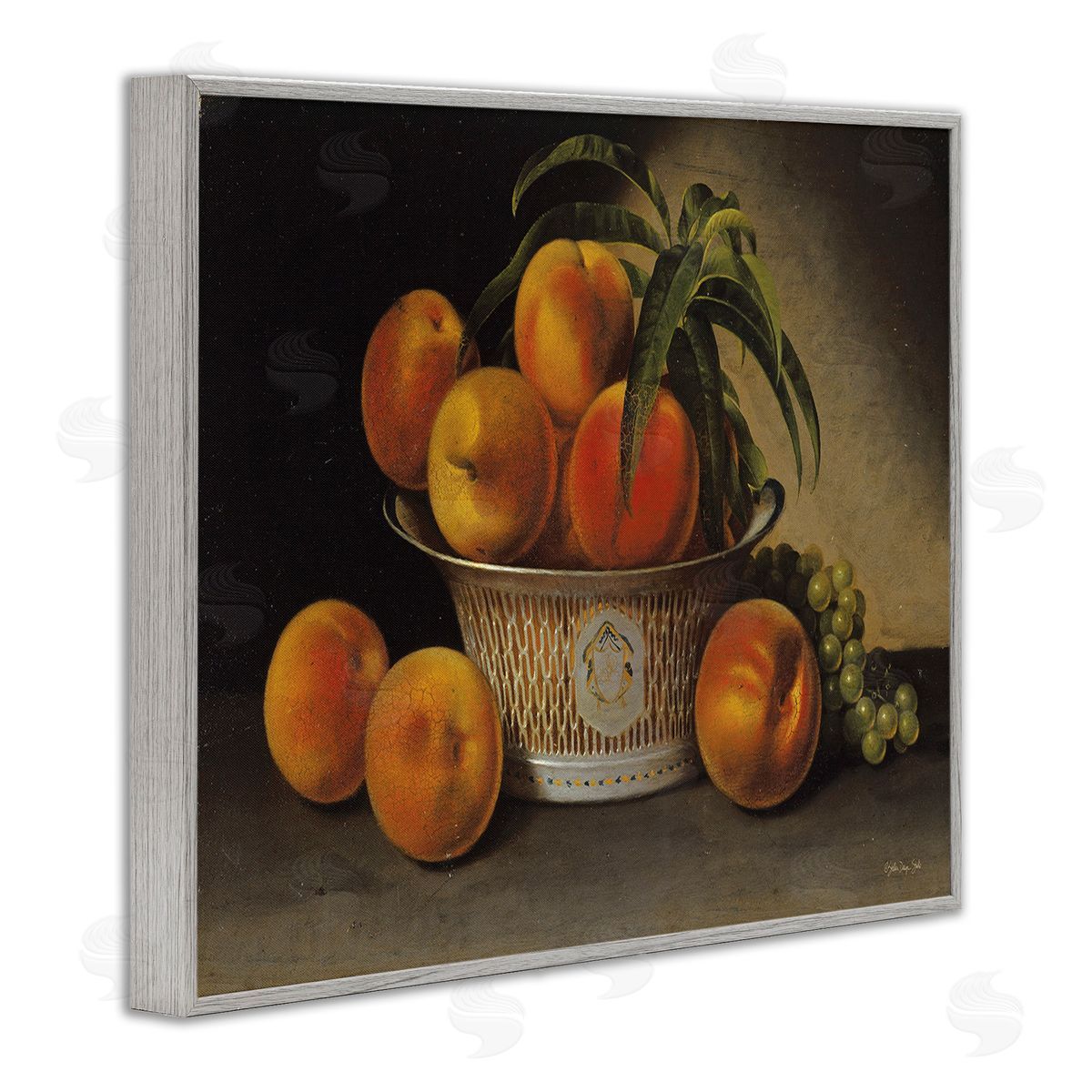 Stellar Design Studio Classic Peaches & Grapes Gray Framed Giclee Wall Art Print