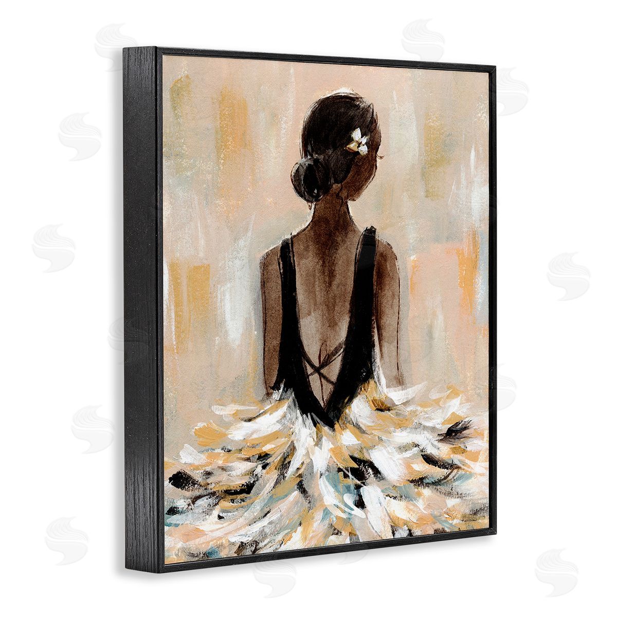 Annie Warren Ballerina in Abstract Gown Black Framed Giclee Wall Art Print