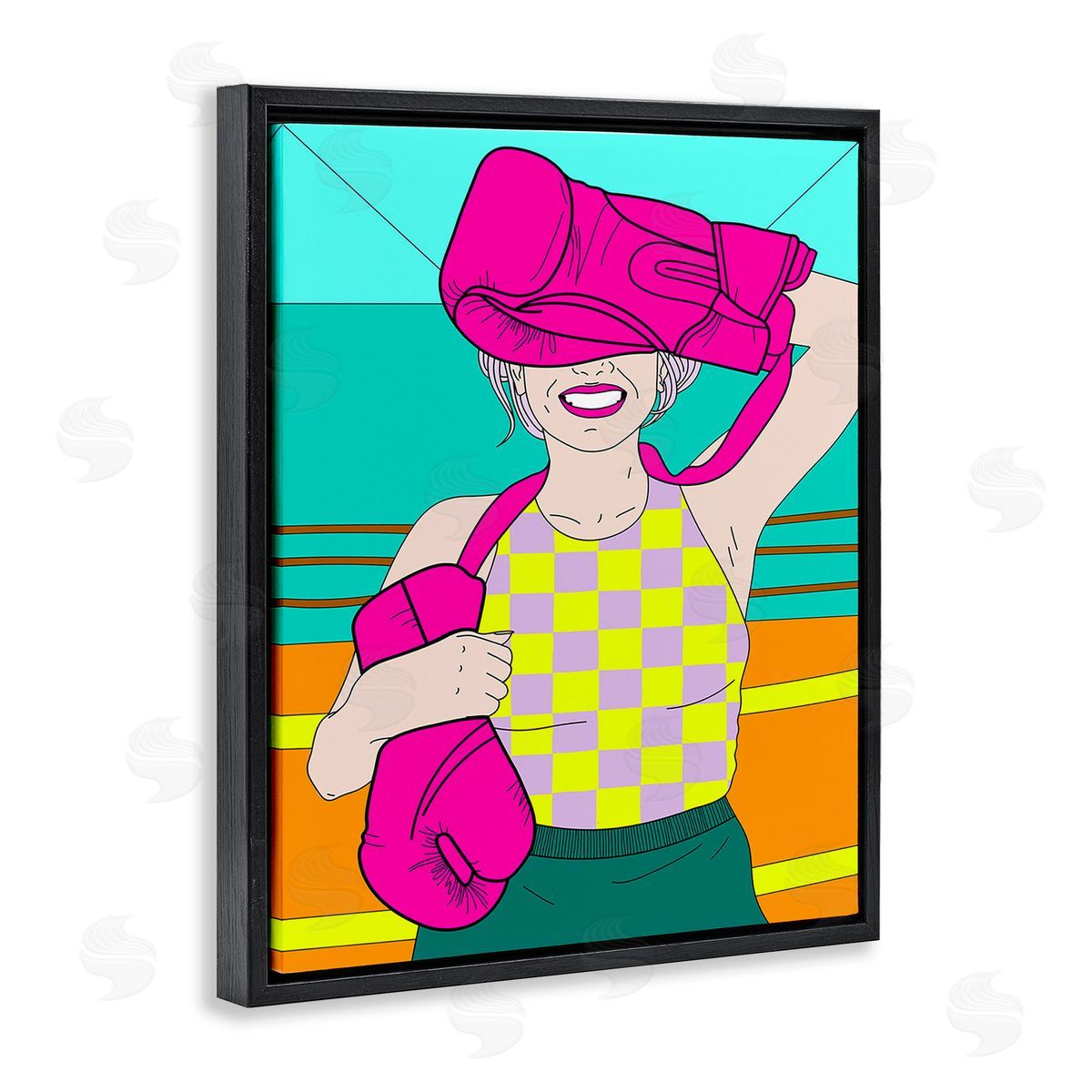 Grace Popp Bold Kickboxing Woman Black Floating Frame Canvas Wall Art Print