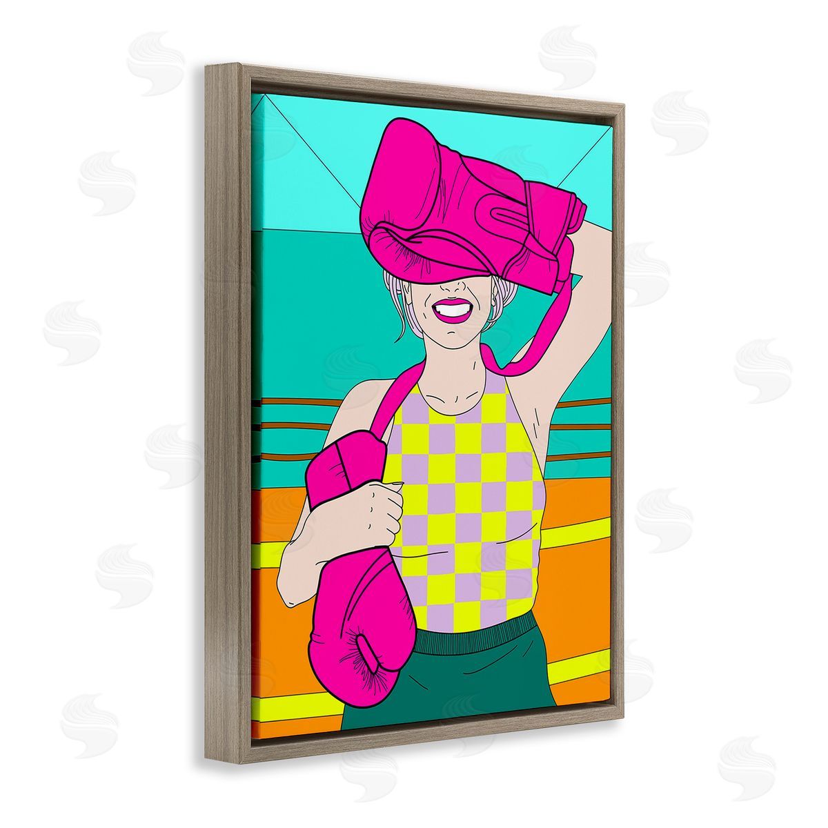 Grace Popp Bold Kickboxing Woman Brown Floating Frame Canvas Wall Art Print
