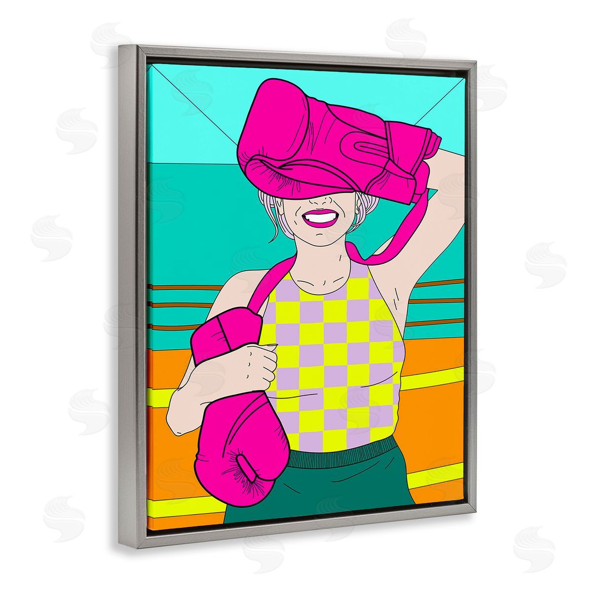 Grace Popp Bold Kickboxing Woman Gray Floating Frame Canvas Wall Art Print