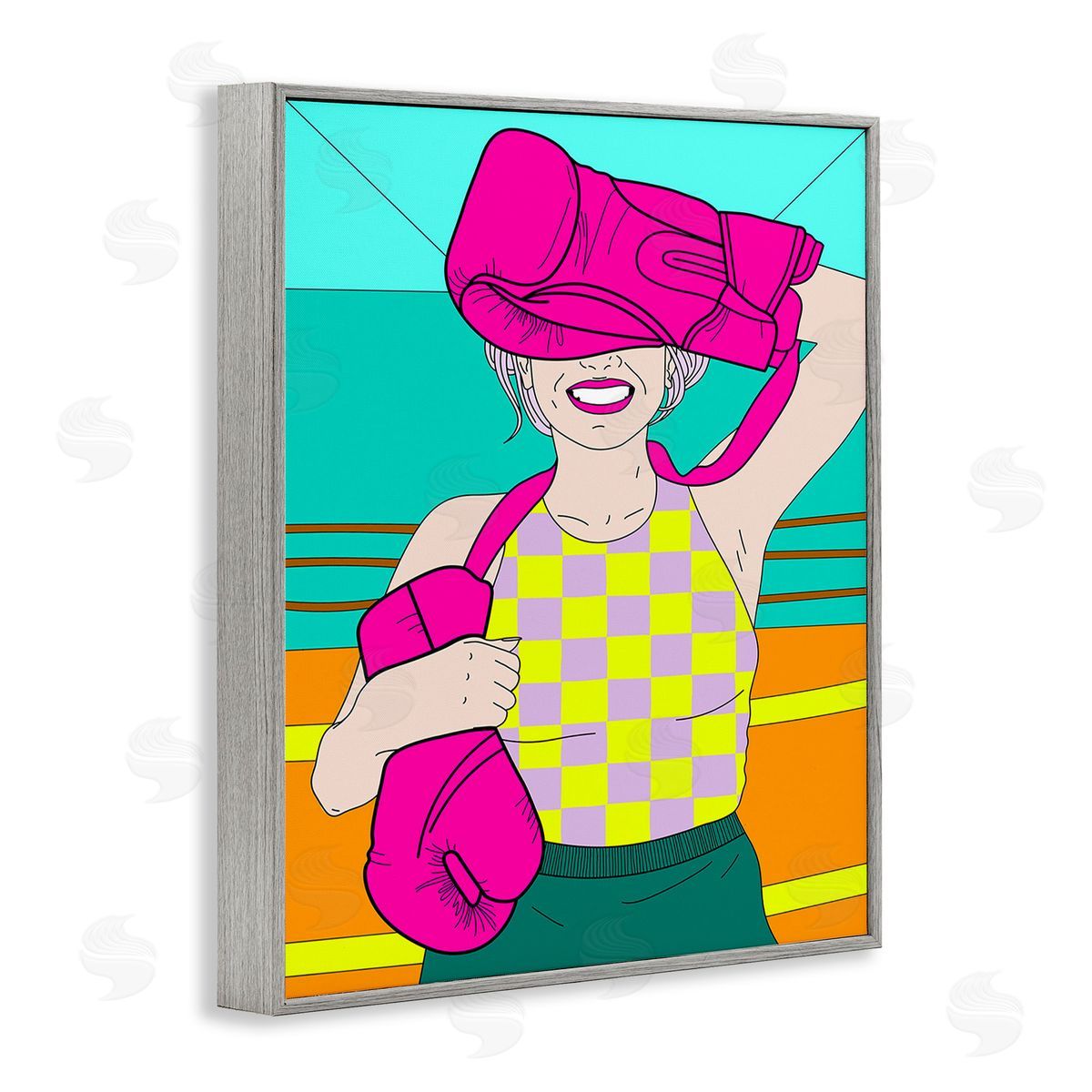 Grace Popp Bold Kickboxing Woman Gray Framed Giclee Wall Art Print