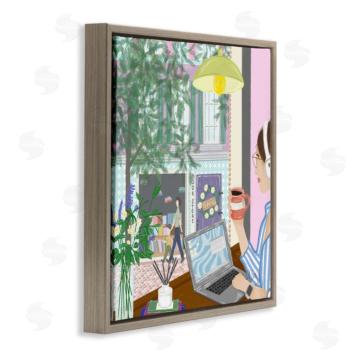Ale Saiz Studio Relaxing Cafe in City Brown Floating Frame Canvas Wall Art Print