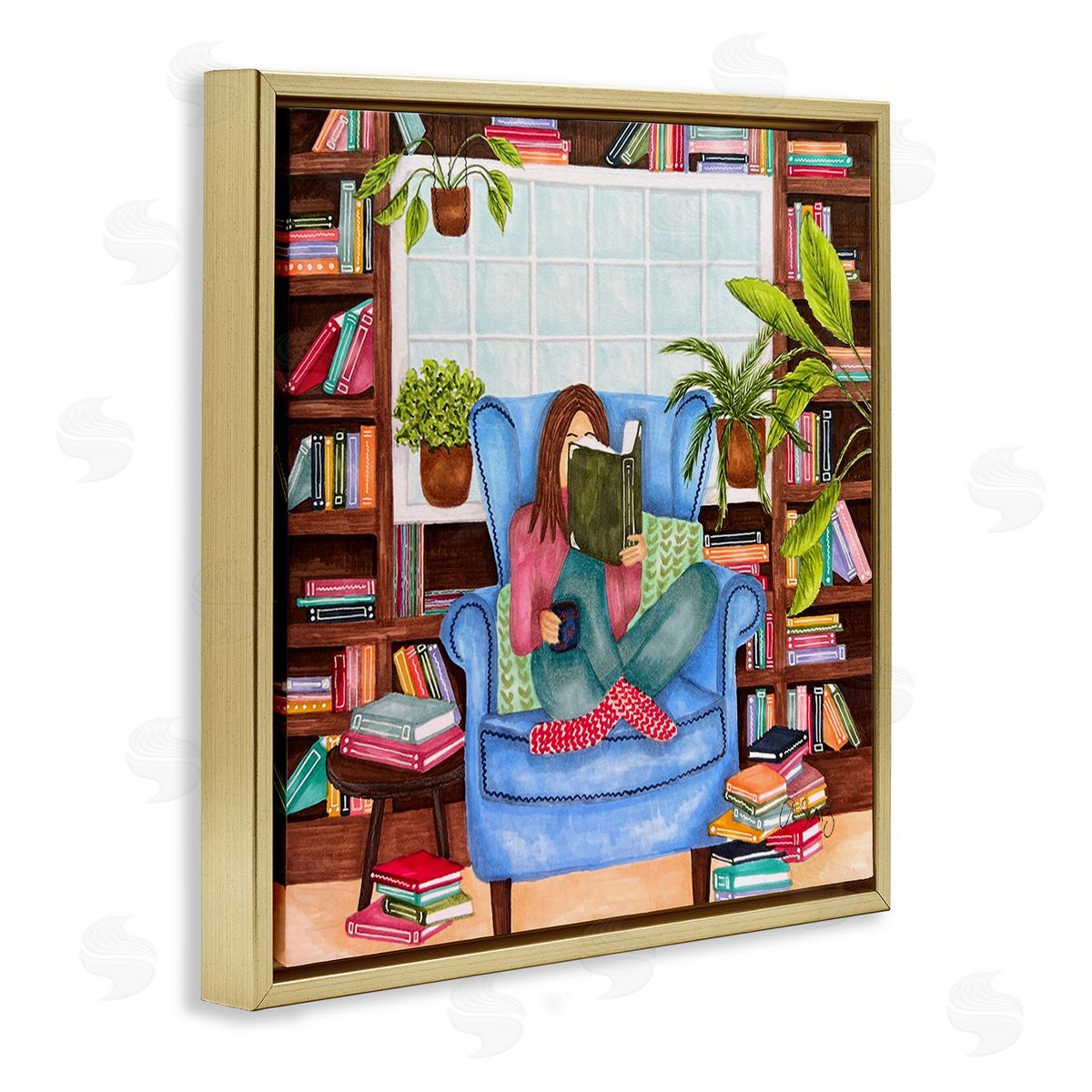 Ale Saiz Studio Cozy Reading Corner Gold Floating Frame Canvas Wall Art Print