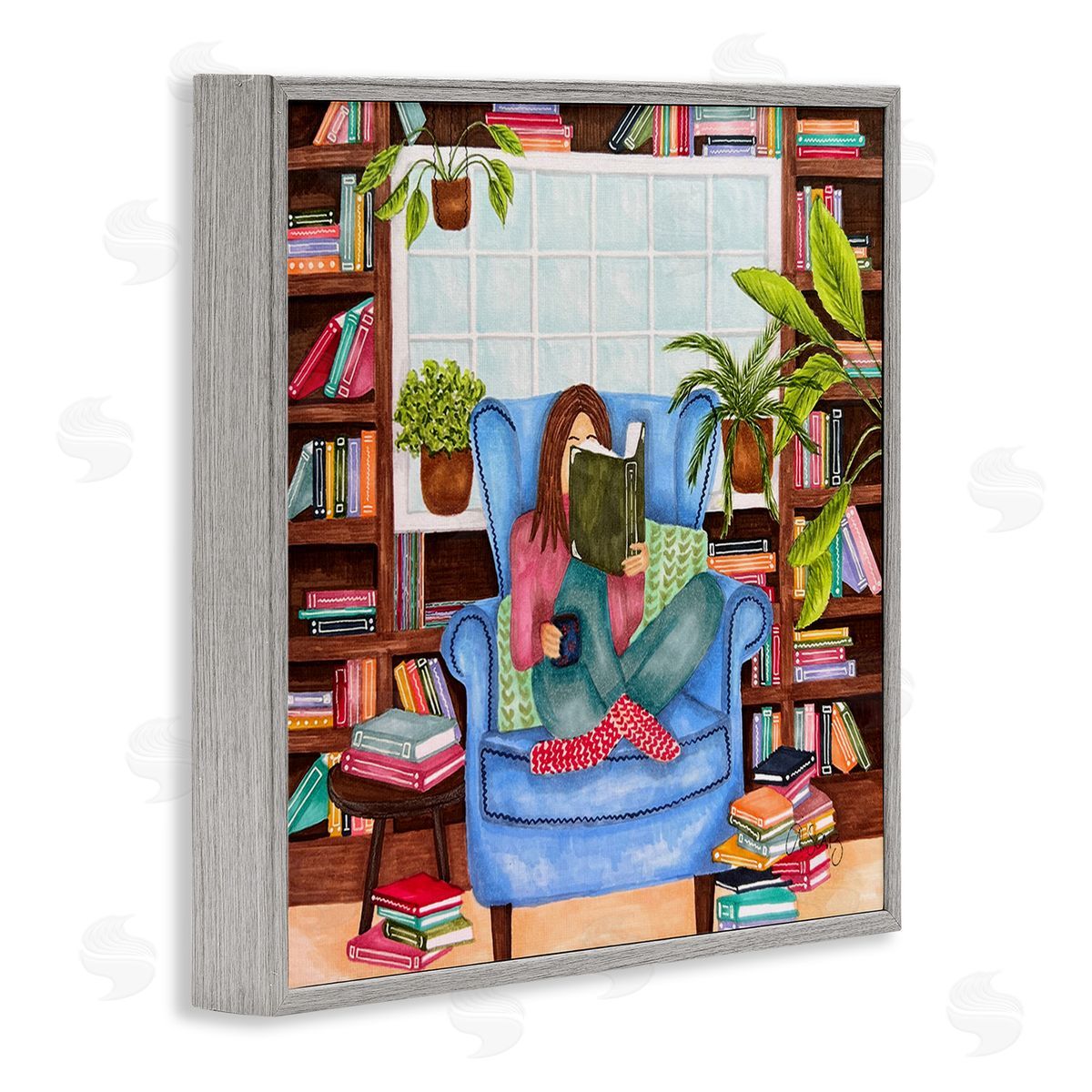 Ale Saiz Studio Cozy Reading Corner Gray Framed Giclee Wall Art Print