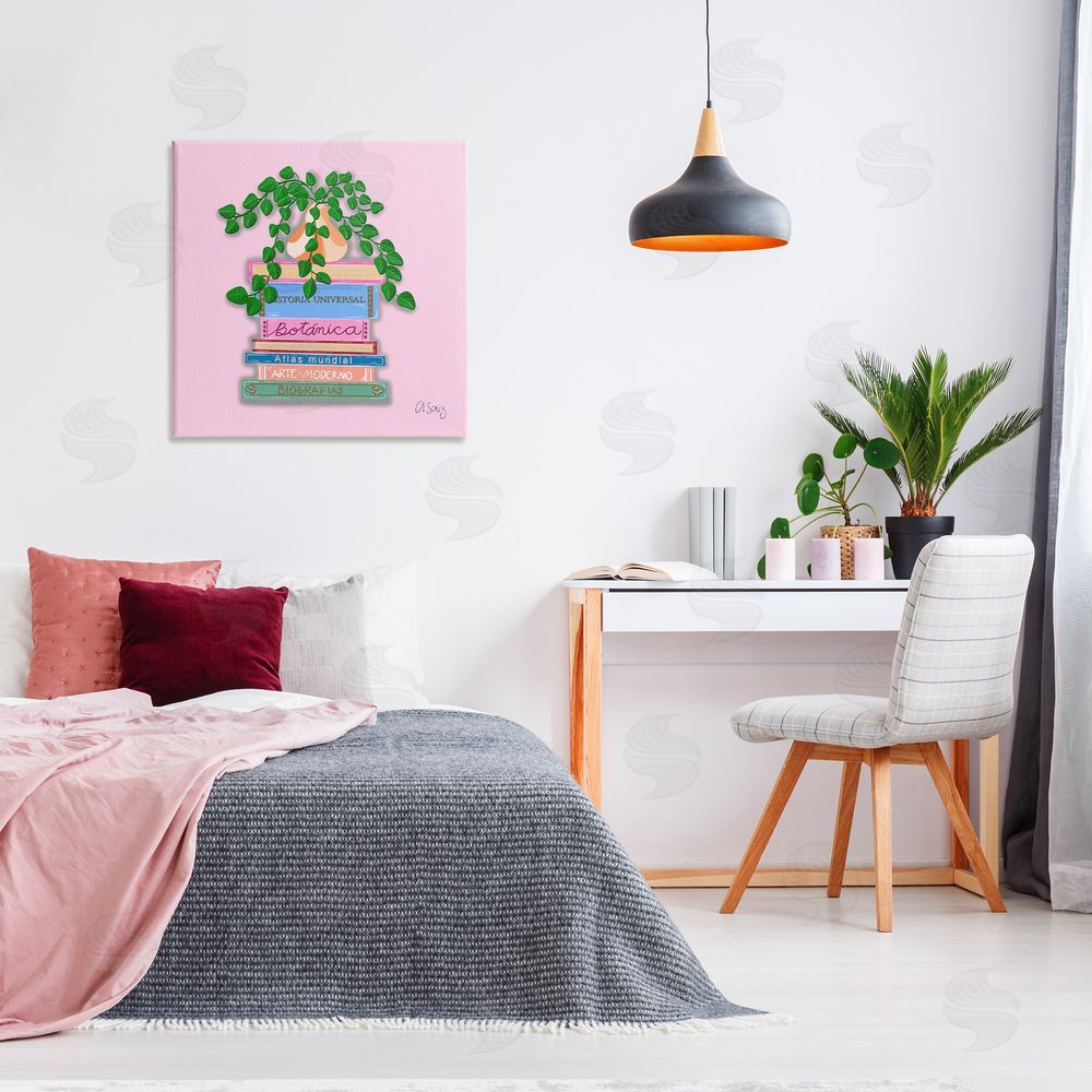 Ale Saiz Studio Bookstack with Plant Vase Canvas Wall Art Print in Room