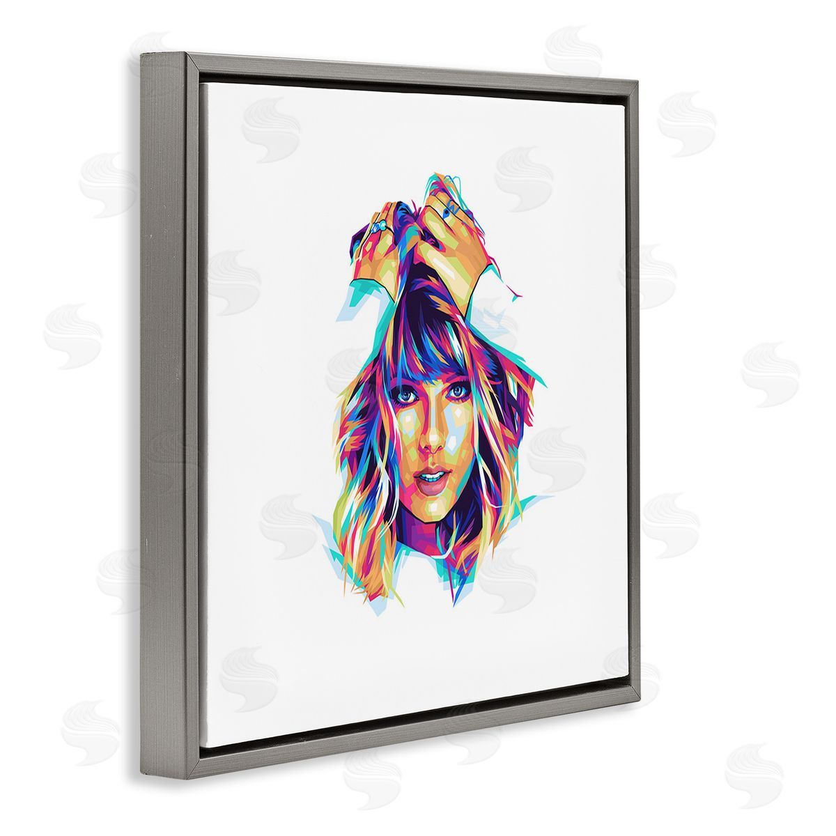 Birch & Ink Bold Taylor on White Gray Floating Frame Canvas Wall Art Print