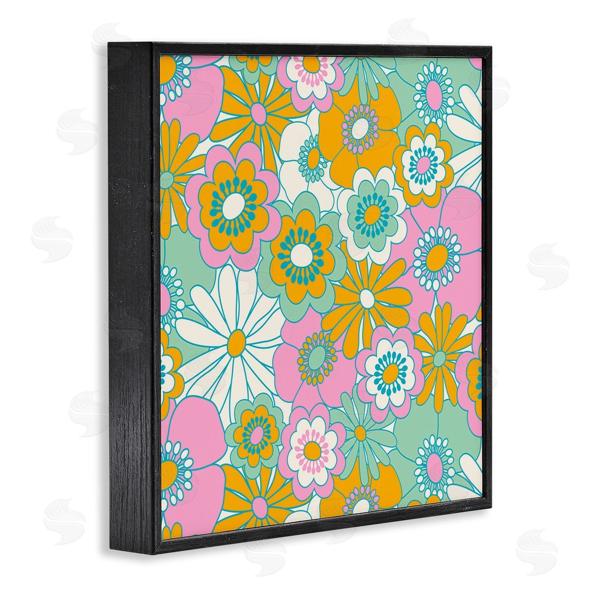 Carrie Cantwell Groovy Flower Pattern Black Framed Giclee Wall Art Print