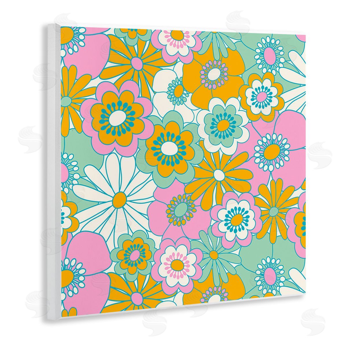 Carrie Cantwell Groovy Flower Pattern Wooden Wall Plaque Art Print