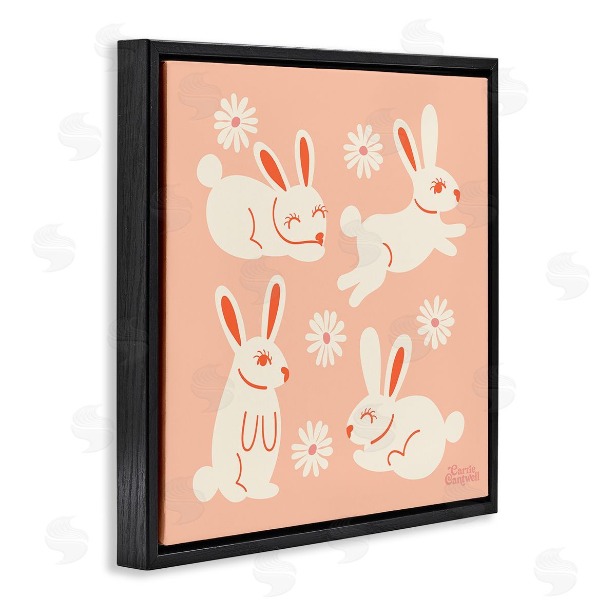 Carrie Cantwell Minimal Rabbits Pattern Black Floating Frame Canvas Wall Art Print
