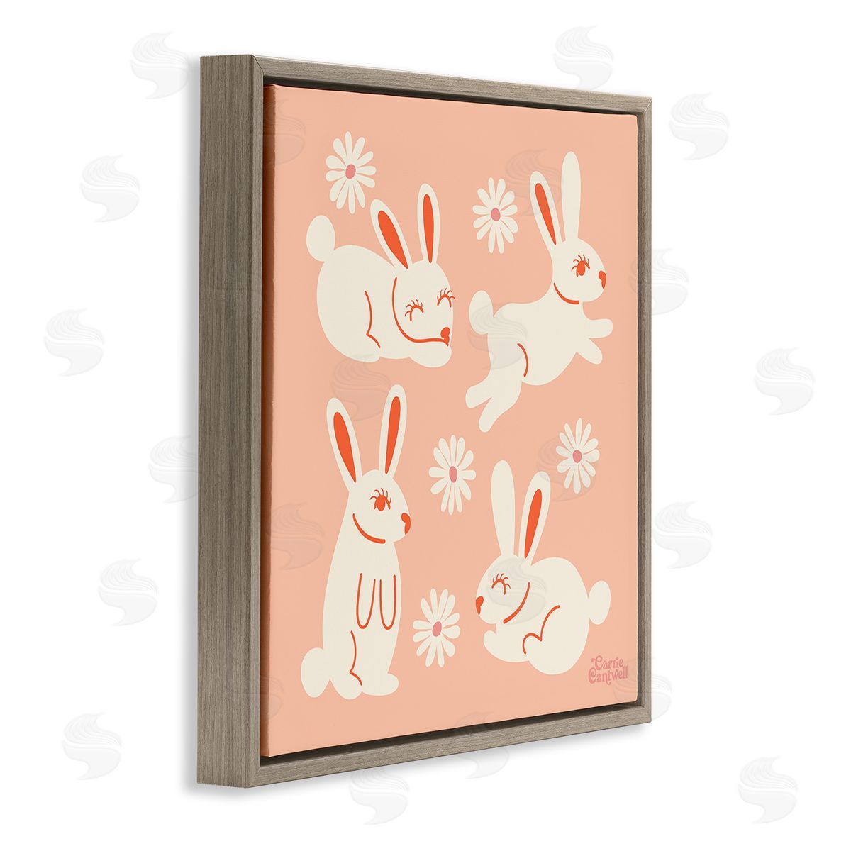 Carrie Cantwell Minimal Rabbits Pattern Brown Floating Frame Canvas Wall Art Print